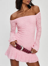 Vancesca Off Shoulder Long Sleeve Mini Dress Pink