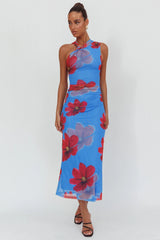 On Air Twist Neck Maxi Dress Floral Blue