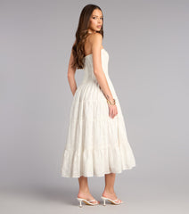 Daytime Vibe Floral Eyelet Strapless Midi Dress