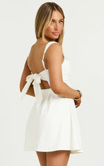 Ida Mini Dress - Wide Strap Straight Neck Bow Back Dress In White
