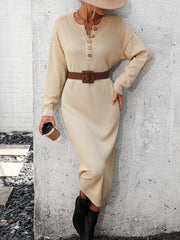 Massey Knit Midi Sweater Dress - Beige