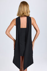 Scarf-Detail A-Line Mini Dress in Black