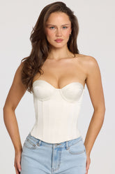 Satin Lace-Up Corset Top in Ivory