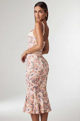 Layered Bra-Detail Fishtail Midaxi Dress in Primrose Floral Print