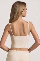 Plunge-Neck Scalloped Corset Top in Ivory