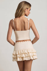 Layered Ruffled Low-Rise Mini Skirt in Ivory
