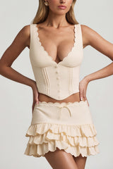 Layered Ruffled Low-Rise Mini Skirt in Ivory