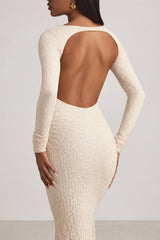 Ruched Backless Lace Maxi Dress in Ivory