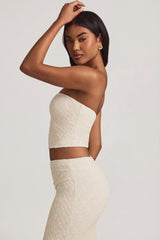 Ruched Strapless Lace Top in Ivory