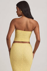 Ruched Strapless Lace Top in Pastel Yellow