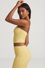 Ruched Strapless Lace Top in Pastel Yellow