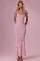 Embellished Square Neck Maxi Dress in Blush