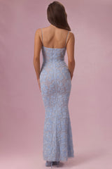 Embellished Square Neck Maxi Dress in Sky Blue