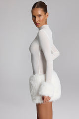 Faux Fur-Trim Turtleneck Mini Dress in White