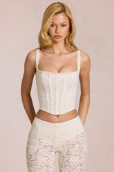 Lace Soft-Scoop Boned Corset Top in Pearl