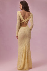 Lace Long-Sleeve Maxi Dress in Butter