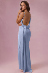 Satin Draped Bridesmaid Dress in Sky Blue