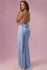 Satin Draped Bridesmaid Dress in Sky Blue