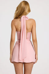 Satin Draped Mini Dress in Blush Pink