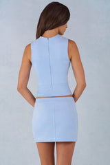 Faux Suede Turtleneck Top in Soft Blue