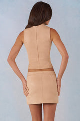 Faux Suede Turtleneck Top in Tan