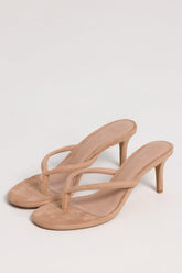 Heeled Thong Sandals in Soft Tan