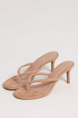 Heeled Thong Sandals in Soft Tan