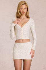 Lace Plunge Cardigan in Pearl