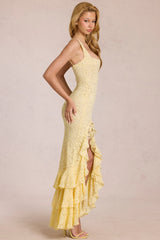Lace Ruffle Maxi Dress in Lemon Yellow