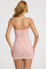 Scalloped-Lace Mini Dress in Blush Pink
