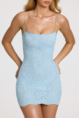 Scalloped-Lace Mini Dress in Powder Blue