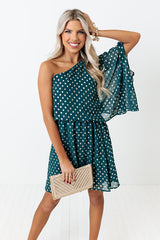 You Had Me At Cocktails Polka Dot Dress in Hunter Green