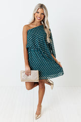 You Had Me At Cocktails Polka Dot Dress in Hunter Green
