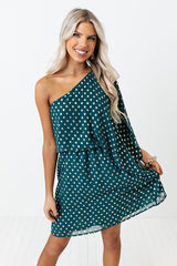 You Had Me At Cocktails Polka Dot Dress in Hunter Green
