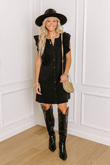 Passing Through Town Button Up Dress In Black