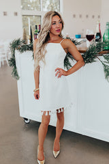 Peak Party Vibes Tassel Mini Dress in White