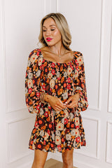 Gentle Heart Floral Smocked Dress in Black