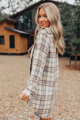 Touch Of Fall Plaid Tunic Dress In Cream