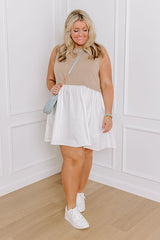 Small Town Girl Mini Dress in Warm Taupe Curves