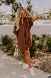 St. Lucia Bound Linen-Blend Mini Dress in Chocolate Curves