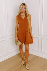 Chic Outing Quilted Mini Dress in Dark Camel