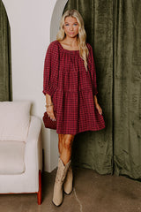 Pumpkin Spice Cutie Plaid Mini Dress in Wine