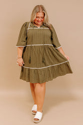 Simply Lovely Tiered Mini Dress in Olive Curves