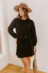 Latte Run Drawstring Mini Dress in Black