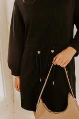 Latte Run Drawstring Mini Dress in Black