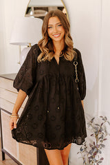 Totally Chic Eyelet Mini Dress in Black