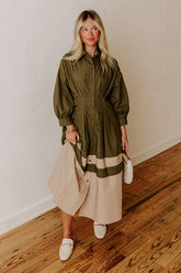 Hopeless Romantic Button Down Midi in Army Green