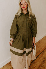 Hopeless Romantic Button Down Midi in Army Green