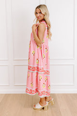 Margaritas On The Boardwalk Floral Midi Dress in Pink