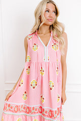 Margaritas On The Boardwalk Floral Midi Dress in Pink
